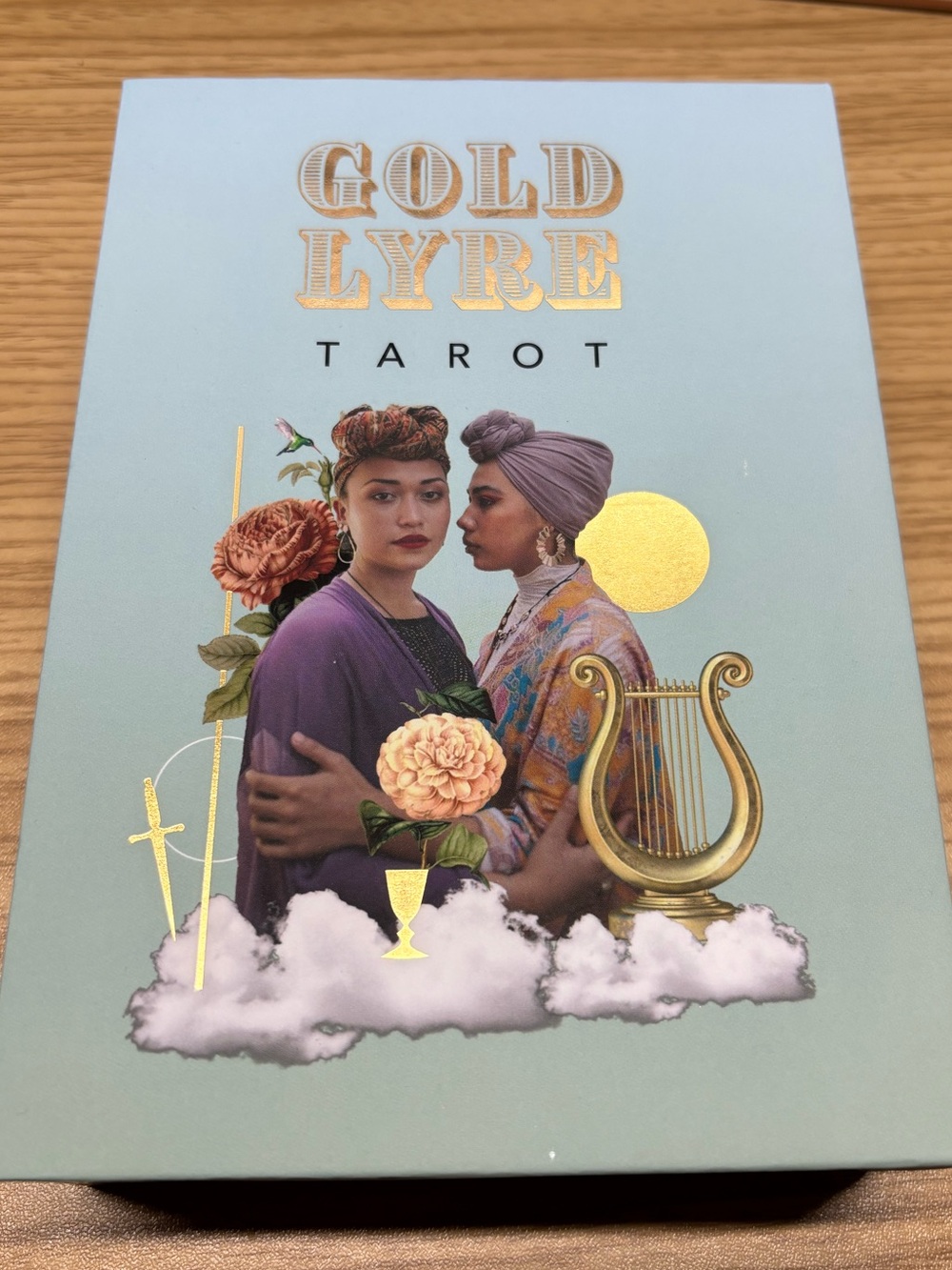 Gold Lyre Tarot Deck - Pale Blue Box with Purple Accents